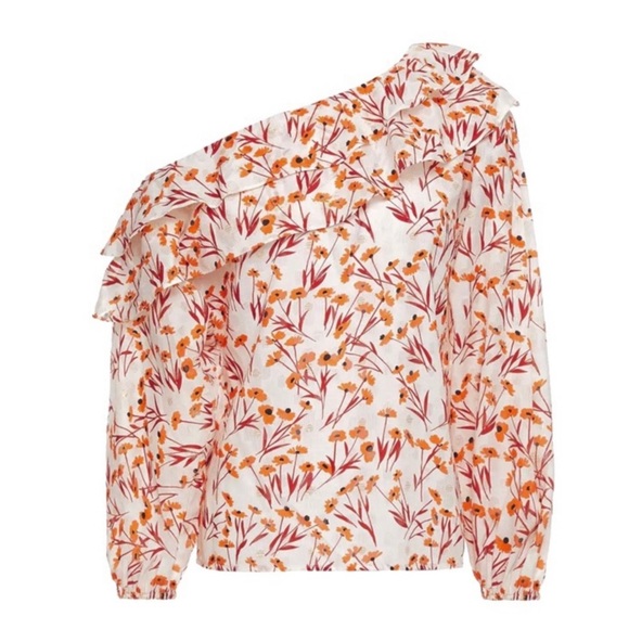 NEW MAJE CREAM FLORAL PRINT ONE-SHOULDER TOP - Picture 7 of 8